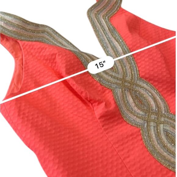 Lilly Pulitzer Valli Shift Dress Cayenne Coral with metallic trim size 00 - Picture 11 of 14